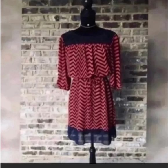 CHEVRON DRESS WITH DRAWSTRING WAIST - Picture 2 of 12